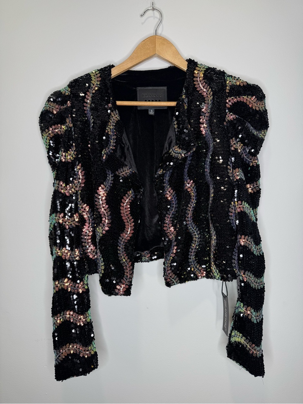 NWT💫 BLANKNYC Sequin Black Cropped Blazer with Multicolor Waves Size Small